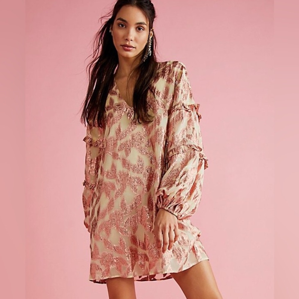 Anthropologie “Jen’s Pirate Booty” Flowy Shimmer 70s dress